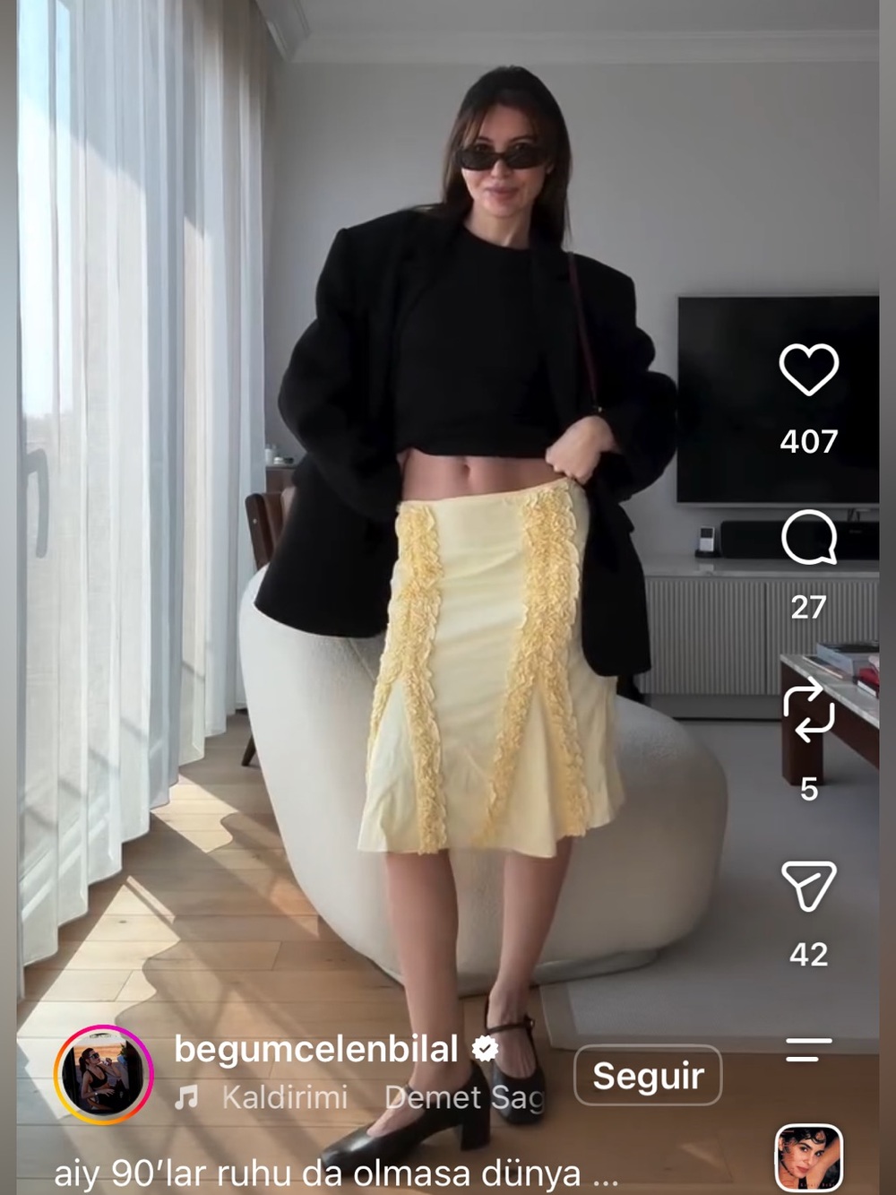 Zara Yellow Lace-Panel Midi Skirt